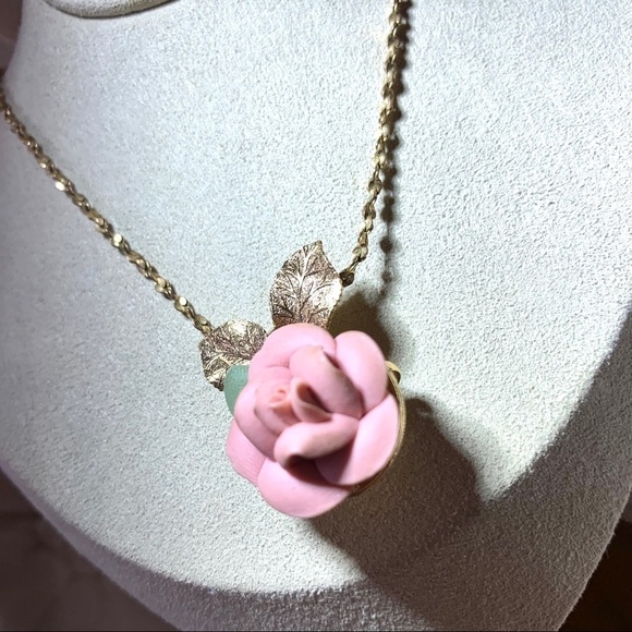 PINK CHINA ROSE NECKLACE PENDANT 19” - Picture 4 of 9